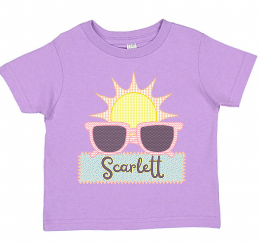 Faux Applique Sunglasses Girls Tee