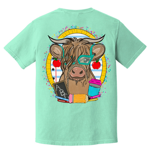 Adult Teacher Highland Cow Tee